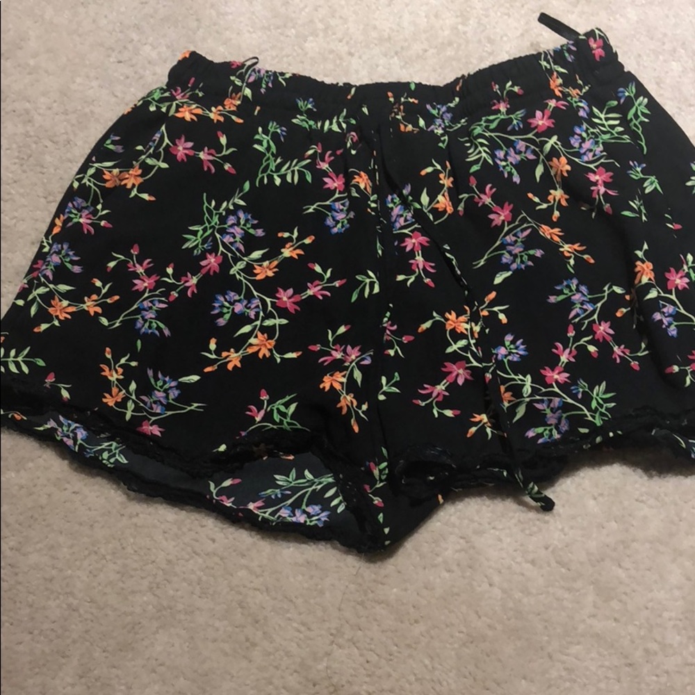 Black with floral flowy shorts